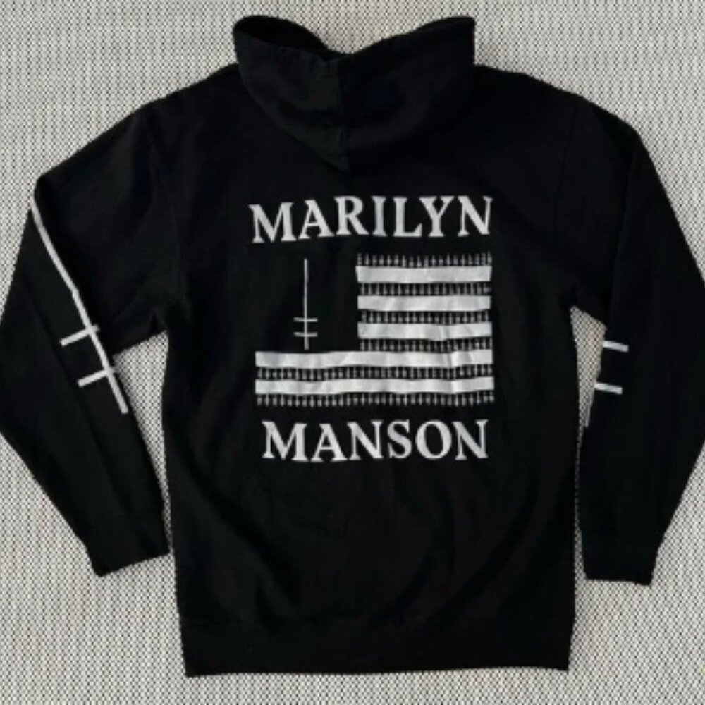 Marilyn Manson Heaven Upside Down Cross Metal Merch Full Zip Hoodie Size Large